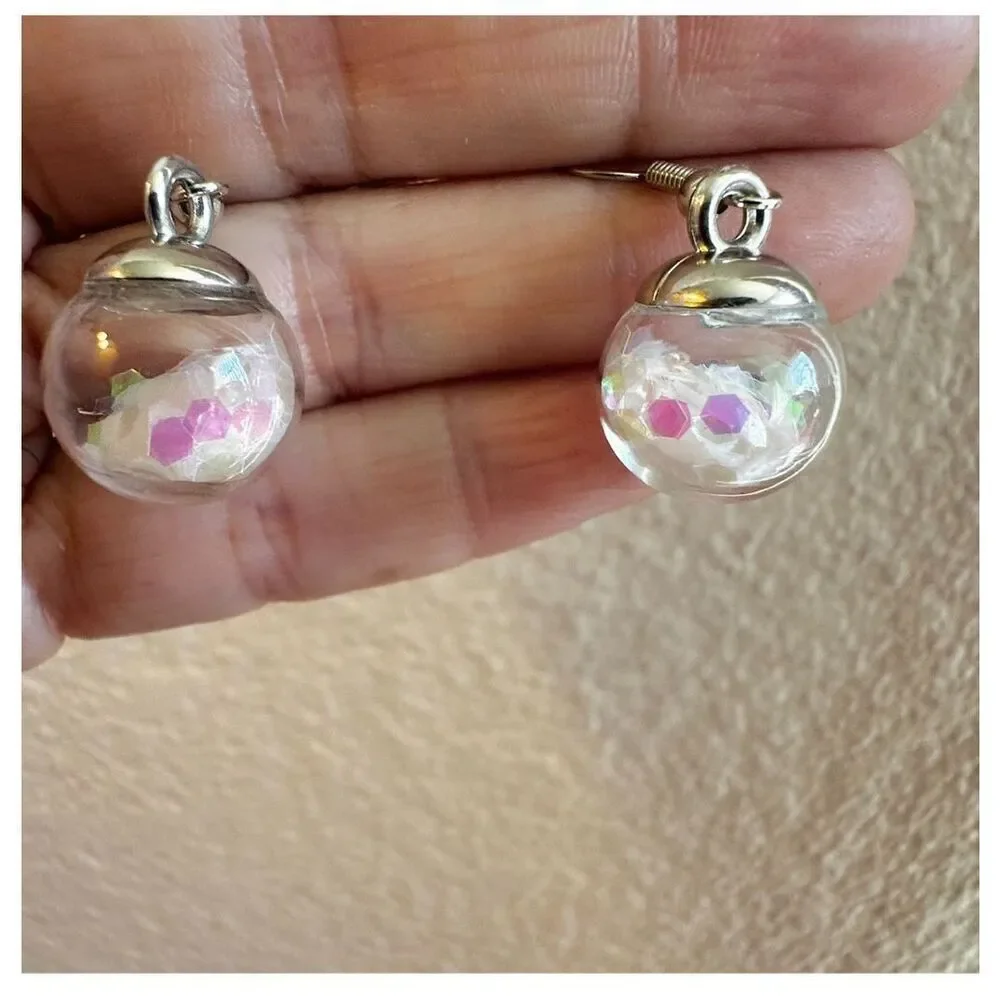 Silver tone glass confetti earrings